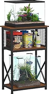 Snughome 10 Gallon Aquarium Stand with Storage, 3 Tier Heavy Metal Fish Tank Stand Shelf 20.47" x 11.42" x 30.91", Rustic Brown
