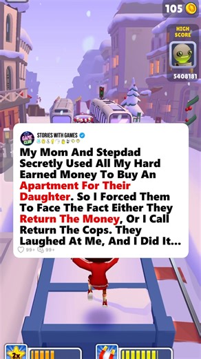 319K views · 4.5K reactions | my mom and stepdad secretly used all my hard earned money to buy an apartment for their daughter. so i forced them to face the fact either they return the money, or i call return the cops. they laughed at me, and i did it... #reddit #redditreadings #redditstorytime #redditstories | Stories with Games | Facebook