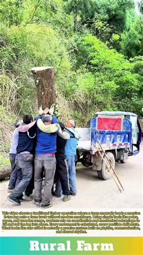 Manual Log Loading Traditional Timber Transport: How an Entire Team Manually Loads a 2-Ton Log