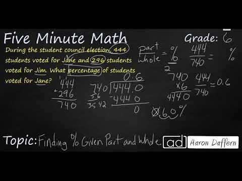 6th Grade Math Finding the Percent Given a Part and the Whole