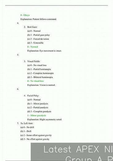 Latest APEX NIH Stroke Scale Group A Patients 16 Complete Verified Answers Edition video
