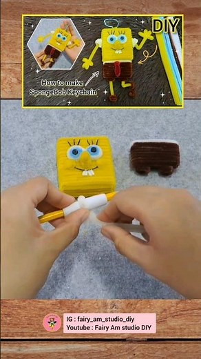 DIY keychain - How to make SpongeBob with pipe cleaner #craftideas #diy #diydoll #pipecleanercraft