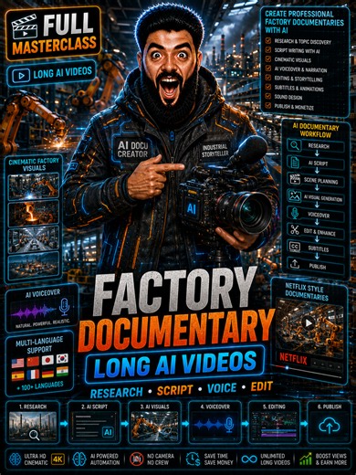 How to create factory documentary long AI videos 🏭🎬🚀 Learn how to create professional long-form factory documentaries using AI from start to finish.
