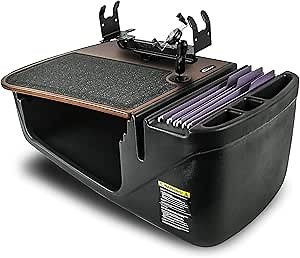 AutoExec AUE08350 Efficiency GripMaster Car Desk Mahogany Finish with Built-in 200 Watt Power Inverter, Phone Mount and Printer Stand