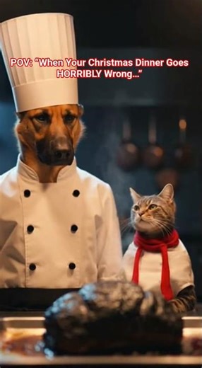 Dog chef and his cat assistant ruin christmas dinner (funny fail)! 🐶🐱 #cat #dog #funny #viralshorts