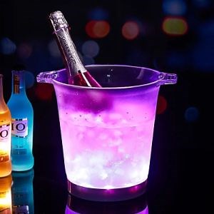 [Hot Item] LED Lighting up Waterproof Round Custom Champagne Wine Beer Cooler Plastic Acrylic LED Ice Bucket for Bar Party