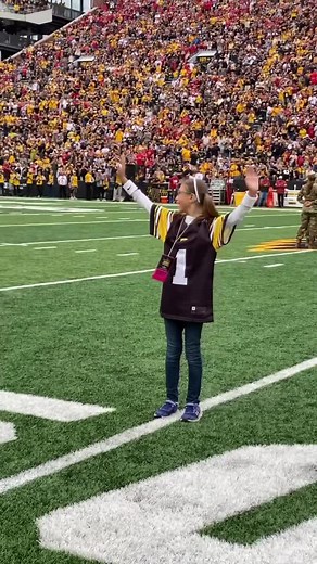 University of Iowa Stead Family Children's Hospital Kid Captain Audrey Schneller chose “This is Me” from ”The Greatest Showman” for The Hawkeye Wave this week. 💛🖤 | University of Iowa