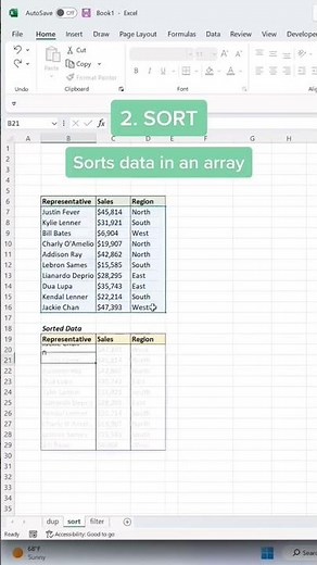 Excel Tutorials: How to analyse data in Excel using Unique, Sort and filter function
