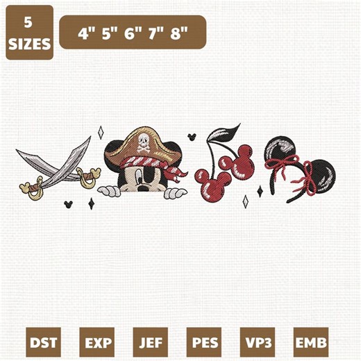 Mickey Disney Pirate Machine Embroidery File, Family Cruise Trip Design (instant Download) - Etsy