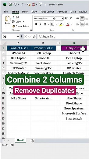 Excel Trick: Combine Two Lists & Remove Duplicates in Seconds!
