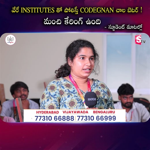 వేరే INSTITUTES తో పోలిస్తే CODEGNAN చాలా బెటర్ మంచి కేరింగ్ ఉంది 💬 DM us now to get started! 👉 https://wa.me/919966188862?text=EnquiryFB 🚀 Launch Your IT Career with Codegnan! 🚀 Join India’s Leading IT Training Institute and master Python, Java Full Stack, Software Testing, Data Science, and more! ✅ 4,000 Successful Placements ✅ Expert-Led Training & Hands-on Projects ✅ Flexible Learning Modes ✅ 100% Placement Assistance 📍 Locations & Contact: 📌 Vijayawada , Bengaluru , Hyderabad 91773106