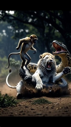 The King Trapped: Snake vs Lion”. Anaconda’s Grip on the King of the Jungle”