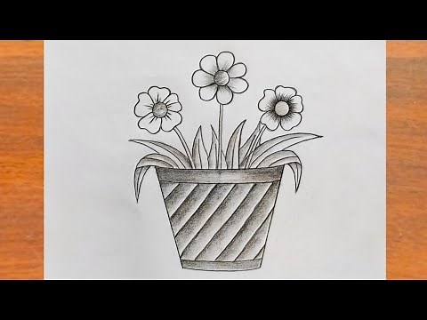 गमला का चित्र बनाना सीखें / How to Draw a Flower Pot Step By Step / Simple Flower Pot Drawing