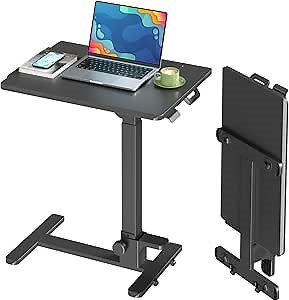 Foldable Mobile Standing Desk, 27 Inch Small Rolling Laptop Cart Height Adjustment, 90° Tiltable Sofaside Table, No Assembly Needed Portable Computer Workstation, Black