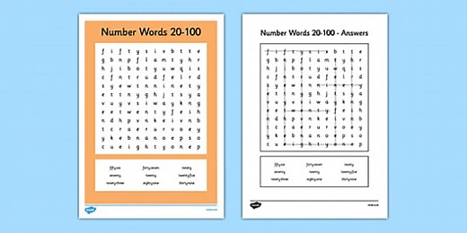 Number Words 20 to 100 Word Search