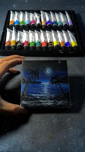 Moonlit night on the sea 🌊 🌒 #art #acrylicscenery #painting #drawing #seascapeart