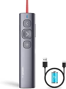 Norwii N95 Presentation Clicker, PowerPoint Clicker for Presentation Remote, Rechargeable Wireless Presenter Pointer, Slide Advancer for PC/Laptop/e-Book in Classroom, Auditorium, Church (Red, USB-A)