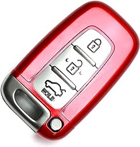 iJDMTOY Exact Fit Gloss Metallic Red Smart Remote Key Fob Shell Compatible with Hyundai Veloster Sonata Elantra Genesis Kia Optima Forte (Please Double Check The Year/Fitment in Description)