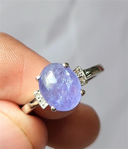 Oval Tanzanite Ring With Pavé Diamonds | Sterling Silver Halo - Etsy