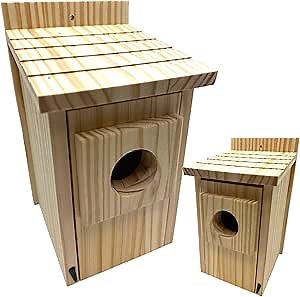 2-Pack Bird House - Outdoor- Bluebird, Finch, Wren, Chickadee, Tree Swallow Bird, Wild Birds, Woodpecker House Easy-to-Open Birdhouse Nesting Box (Unfinished DIY)