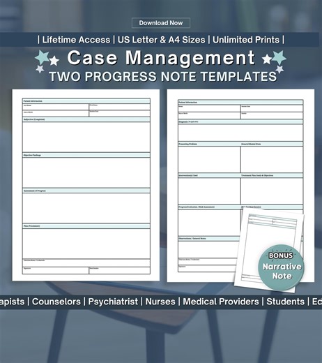 Case Management Note Template, Social Worker Note, RN Case Manager Form (PDF Download) - Etsy