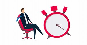 Download 4k animation of Productivity and efficiency in work, smart relax businessman sitting on  chair beside alarm clock for free