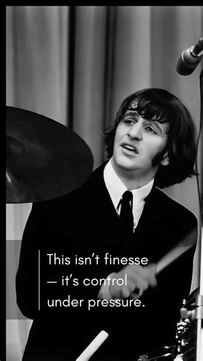Ringo Starr — Holding the Line “I Wanna Be Your Man” (Live) “I Wanna Be Your Man” wasn’t designed as a drum feature. Live, it effectively became one. Ringo handled the lead vocal without leaving the kit, singing directly over a driving, repetitive groove that didn’t allow much margin for error. The vocal sits right on the beat. If the tempo drifts, the song falls apart. The photos make that clear: forward lean, open mouth, constant motion. Ringo isn’t decorating the performance. He’s keeping tim