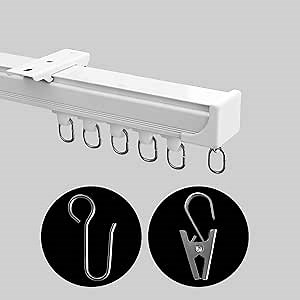 Ceiling Mount Curtains Track Room Divider Privacy Partition Separator Curtain Tracks Rods Heavy Duty RV Shower Outdoor Rail Clip Hook Set, White 3-18ft
