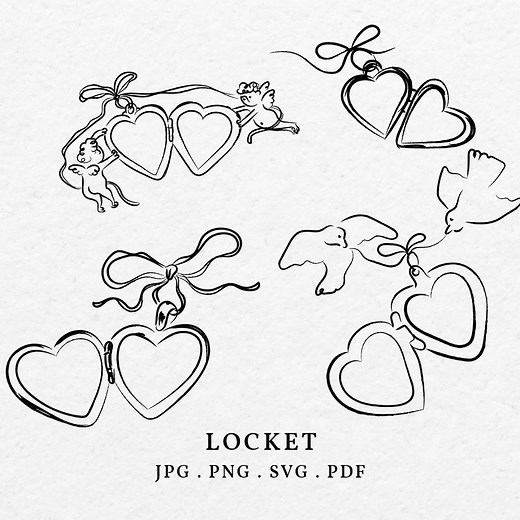 Hand-drawn Heart Locket Illustration – Whimsical Doodle Clipart (SVG, PNG) - Etsy