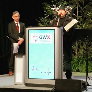 Gabriel George from the Tsleil-Waututh Nation opening up Gathering Wisdom this morning with a song. @edgegeo #GWX2020 | First Nations Health Authority