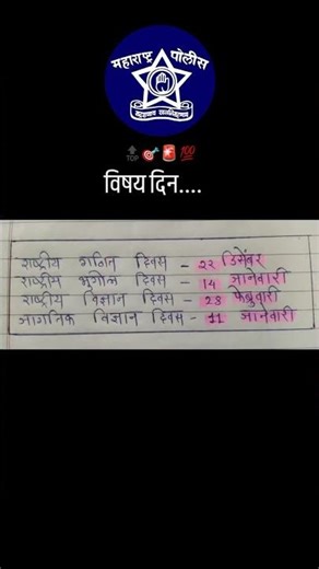 विषय दिन | Subject days #important #notes #ias #ips #mpsc #policebharti #viral #shorts #study #day