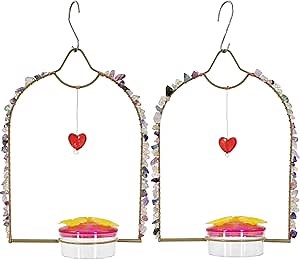 Set of 2 Handmade Crystal Hummingbird Swing and Feeders for Outdoors Hanging, Top Fill Small Hummingbird Feeders for Outdoors, Hummingbird Swings and Perches