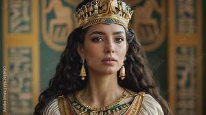 Portrait of a beautiful woman princess in traditional Egyptian clothing in an ancient Egyptian temple. Cleopatra or Nefertiti Queen of Egypt.