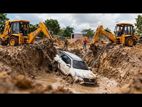 Toyota Fortuner Falls Into Deep Pit –Two JCB 3DX Rescue It! 😱? PM Mini Toy 🧸