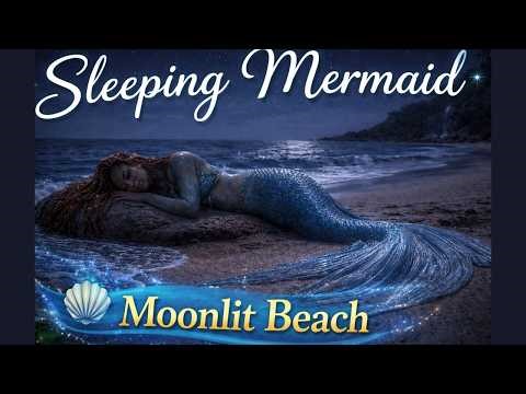 Sleeping Mermaid on Beach 🌊 10 hour Calm Night Ocean Waves & Bioluminescent | Deep Sleep Wave Sounds