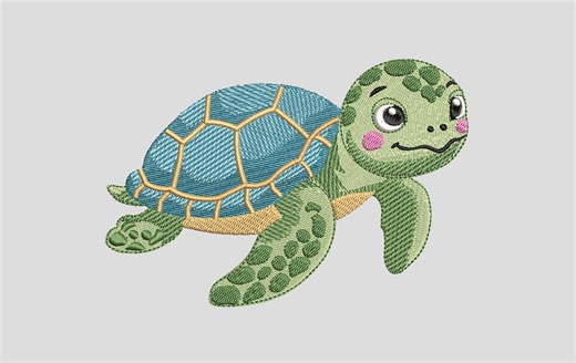 Sea Turtle Embroidery Design – Kawaii Ocean Animal Machine File (instant Download) - Etsy
