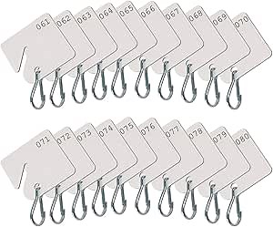 Lucky Line Square Slotted Cabinet Key Tag with Hook & Printed Number Sequence #61-80 (2596180), White