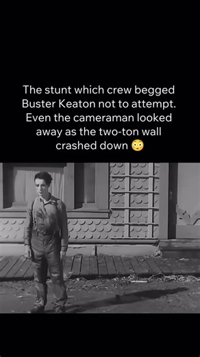 ENDSHUMOUR 😂🎥 on Instagram: "One of the coolest stunts ever.🔥 One of the most legendary stunts in Buster Keaton’s career involved him performing a dangerous feat in Steamboat Bill, Jr. (1928). In this iconic scene, Keaton stands directly in the path of a falling building facade, with only a small window to protect him. As the structure crashes down, Keaton remains perfectly positioned, with the window framing his body just inches away from the falling debris. The crew, including the cameraman