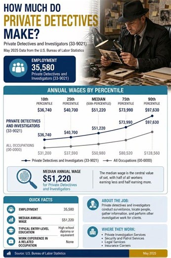 Private detectives and investigators 2025 pay #careers #salary #income #detective