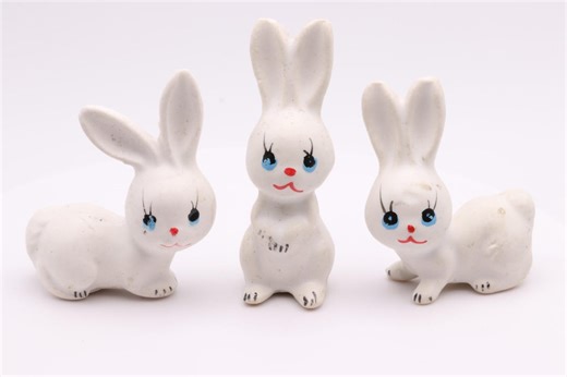 Vintage Ceramic Bunny Figurines – Set of 3 – Hand-painted Porcelain Rabbits - Etsy