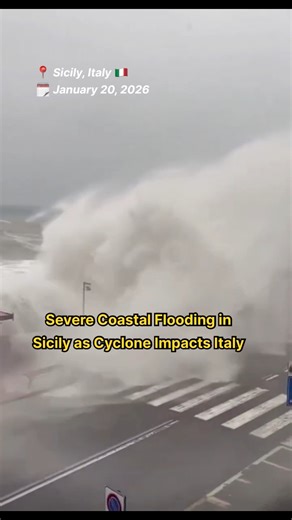 Mediterranean Cyclone Triggers Powerful Storm Surges in Sicily | January 2026 A powerful Mediterranean storm system brought intense weather conditions to eastern Sicily on January 20, 2026. Strong winds, heavy rainfall, and unusually high sea waves caused storm surges that flooded coastal roads and low-lying areas across several towns. Authorities issued alerts urging residents to stay away from coastal zones as emergency teams monitored conditions. This event highlights the growing intensity of