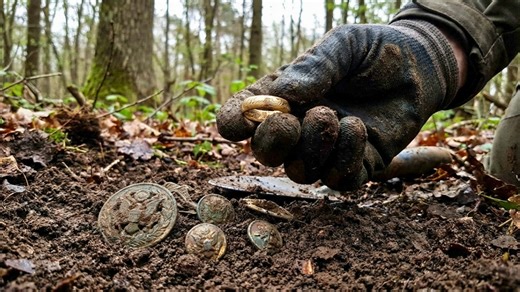 Military badges and engraved wedding ring uncovered at WWII forest site