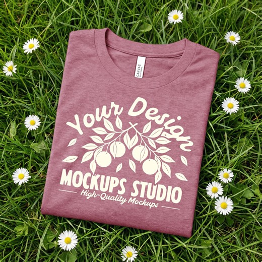Heather Mauve Bella Canvas 3001 T-shirt Mockup | Oversized Shirt Flat Lay | Folded Tee Mockups | BC3001 Spring Summer Mockup - Etsy