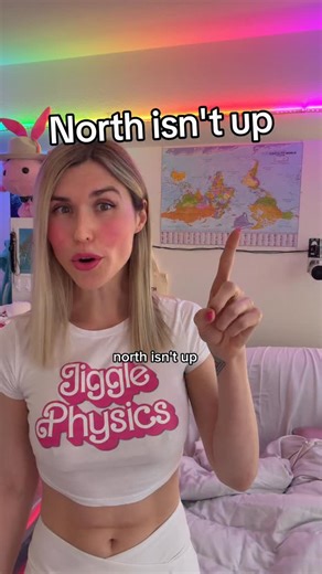 Ivy Doll on Instagram: "Does this map make you feel weird? #jigglephysics #cartography ￼ Why is north up? North isn't up. So here is a south up world map, errornously called an upside world map."