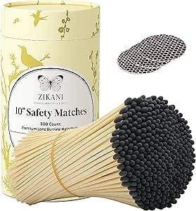 ZIKANI 10-Inch Long Matches (Bulk 500 Count) Hanukkah Gifts Large Wooden Matches with Striker and Match Holder – Premium Pine Wood Matchsticks for Fireplace, Holidays, Shabbat, Camping, Gifting Décor
