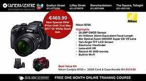 *NEW LOWER PRICE* The Nikon B700 is a 20.3 megapixel Bridge camera with a massive 60x optical zoom which is extendable to 120x Dynamic Fine Zoom. Also featured is a high-performance Autofocus (AF) System, 4K UHD movie recording and shoot RAW (NRW) for high-quality photo finishing. Shop Instore or buy now https://www.camera.ie/products/nikon-coolpix-b700. Special Offer Price Will End 31st May 2017 Or While Stock last. #nikon #nikonphotography #P900 #B700 #bridgecamera | Camera Centre