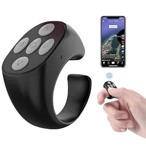 Iesooy Fingertip Wireless Bluetooth Remote Control, Fingertip Ring, Scrolling Ring Remote Control Page Turner with charging cable(Black)