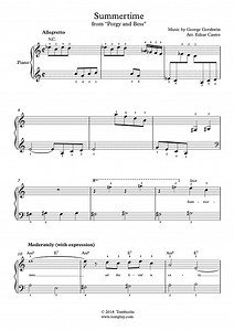 Summertime (niveau facile, piano solo) (Gershwin) - Partition Piano