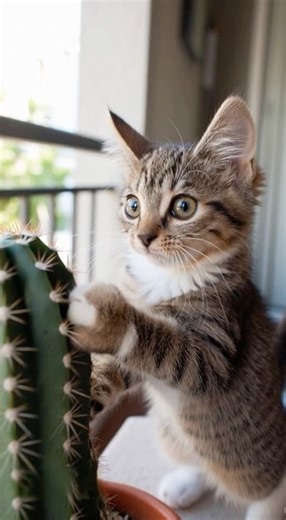 Cat’s Prickly Nightmare: Spiked by Cactus and in Total Agony! 🌵😿💥 #tabbycat #funnypets