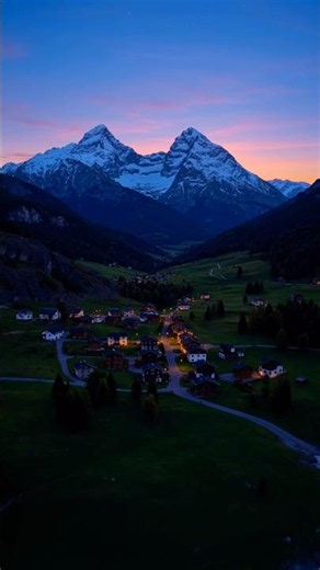 Magical Alpine Village at Twilight 🏔️✨ | Peaceful Mountain View #shorts